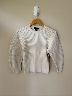 CLUB MONACO Cream Barrel Sleeve Ribbed Knit Crewneck Sweater